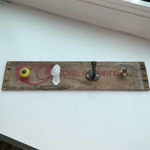Handcrafted and upcycled RC Royal Crown Cola wooden sign and 4 hook hanger